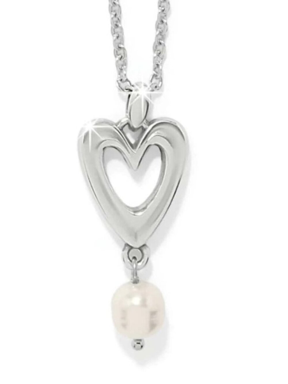 New Brighton Cascade Open Heart Pearl Silver Pendant Layer Petite Chain Necklace